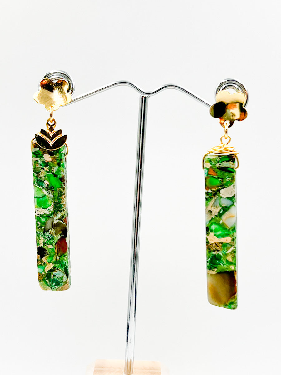 Green Jasper Vertical Earrings