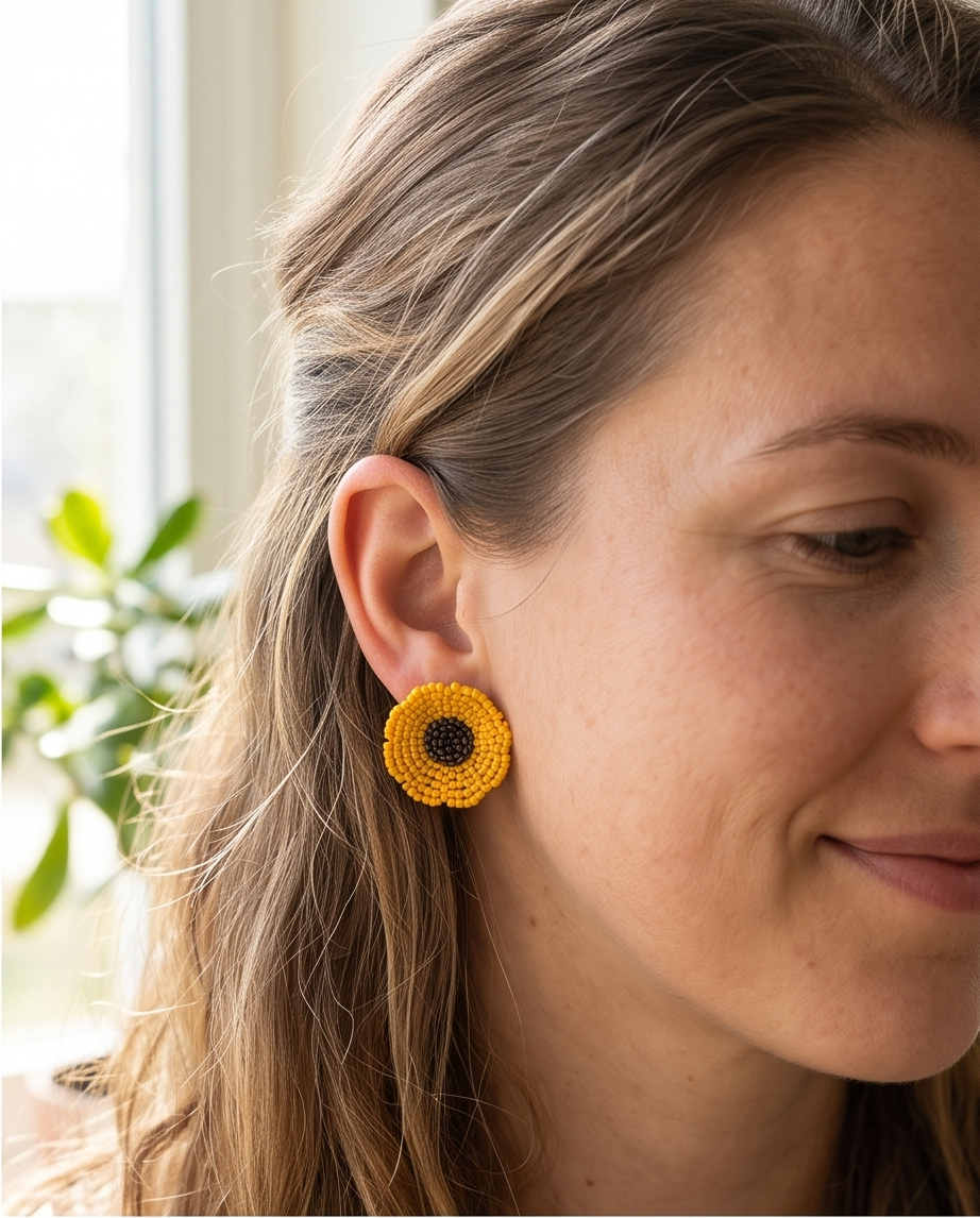 Beaded Flower Stud Earrings