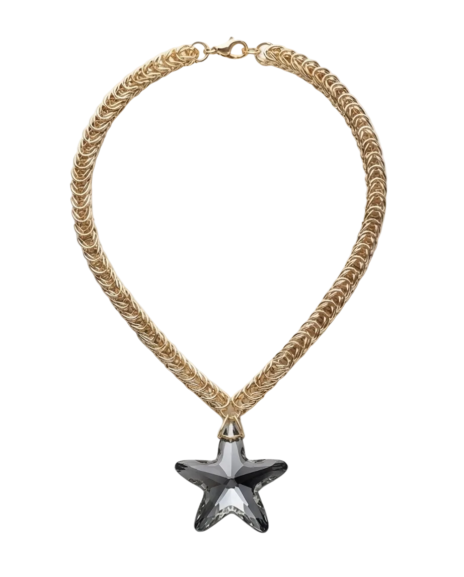 Handcrafted Camino del Inca gold-tone wire choker with faceted crystal star pendant by Dailot