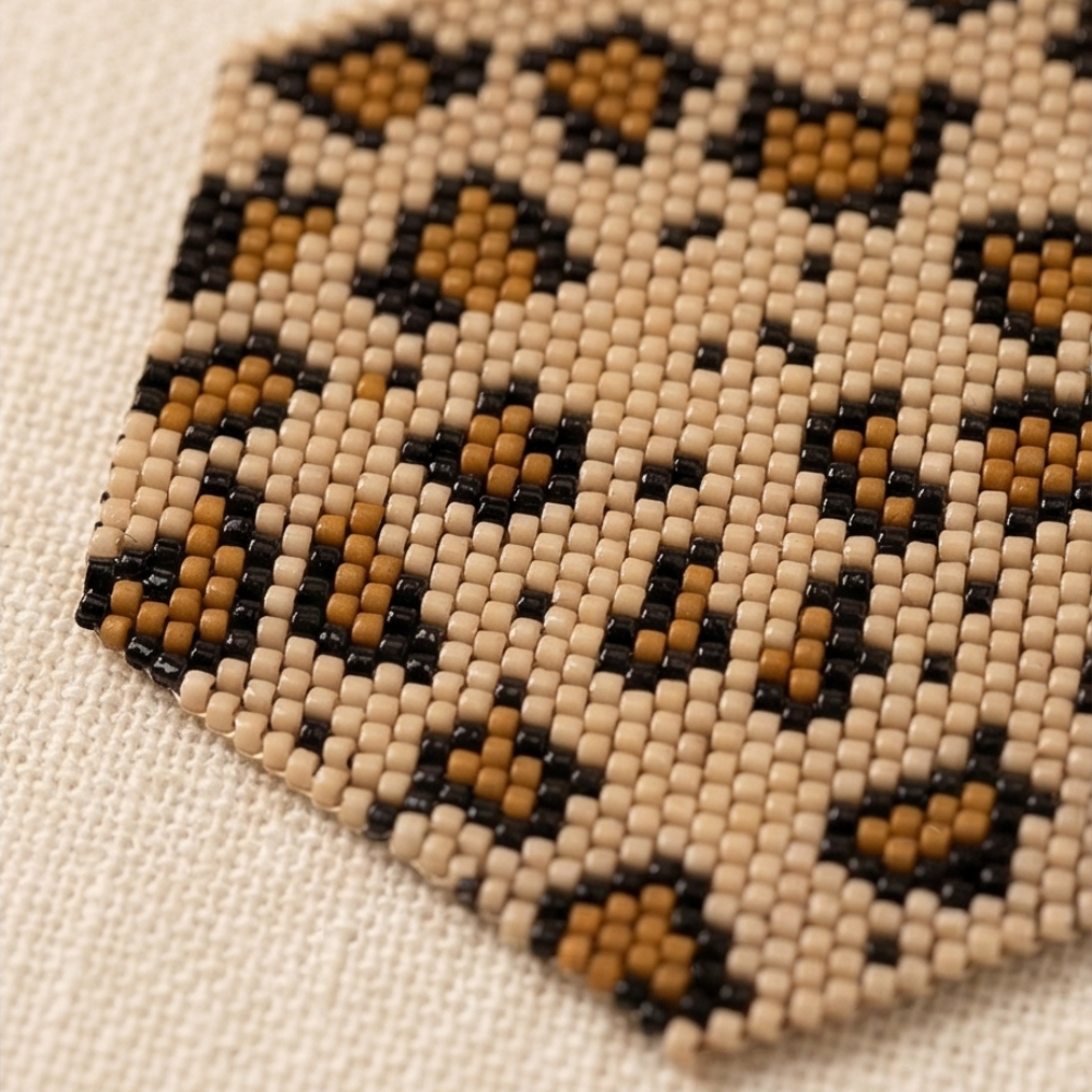 Close-up of Dailot handmade leopard print Miyuki beadwork pendant
