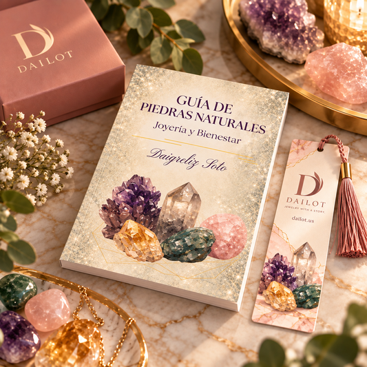 Signed Guía de Piedras Naturales: Joyería y Bienestar by Daigreliz Soto with exclusive Dailot bookmark and natural stones