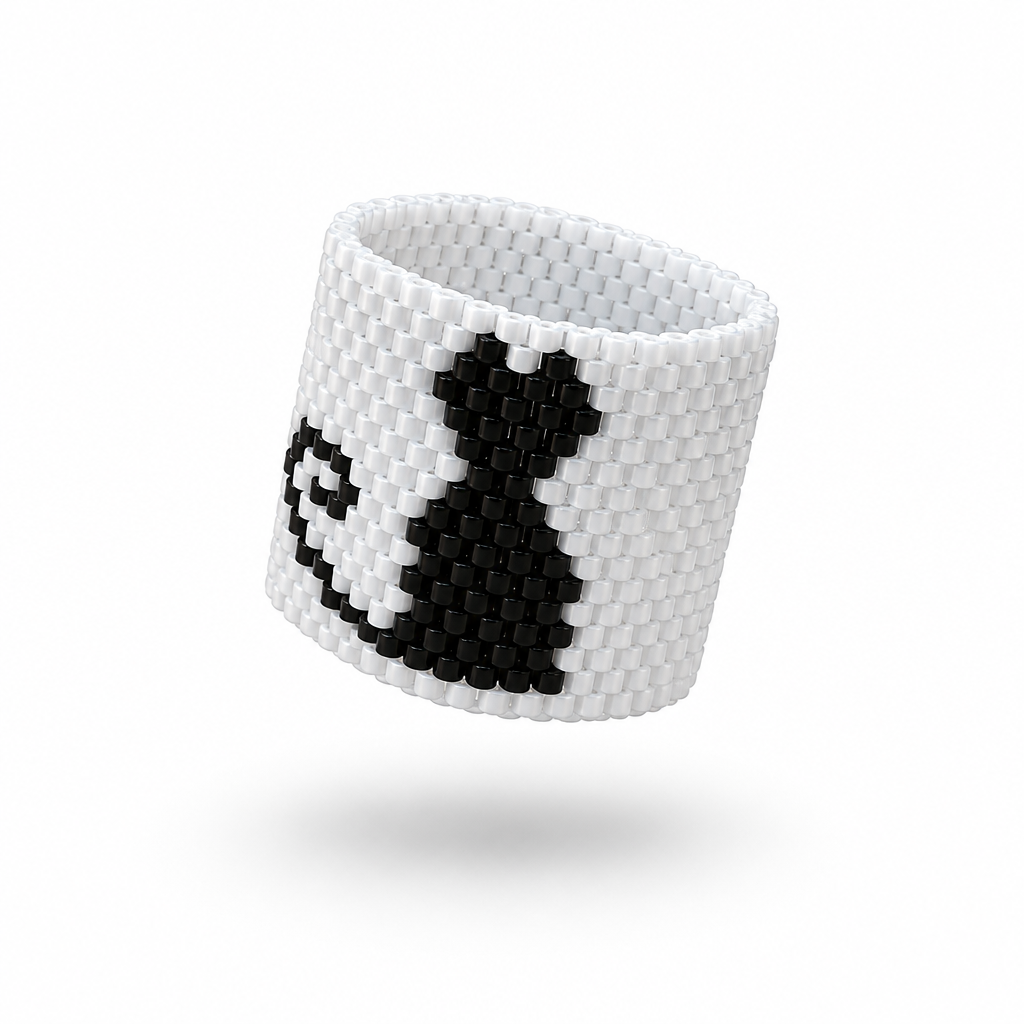 Whiskers handmade Miyuki Delica beaded ring with graphic black cat design by Dailot