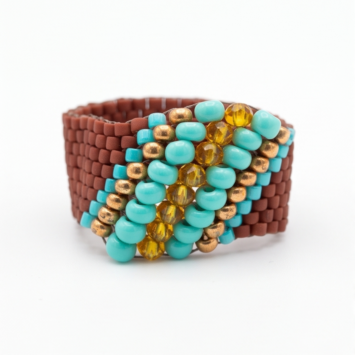 Woven Cascade handmade Miyuki Delica beaded statement ring with glass beads and faceted crystals by Dailot