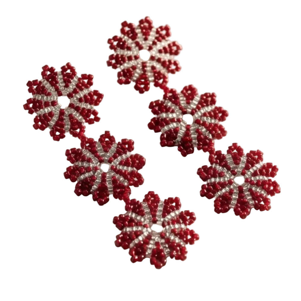 Miyuki beaded earrings flower style two colors wine and silver.