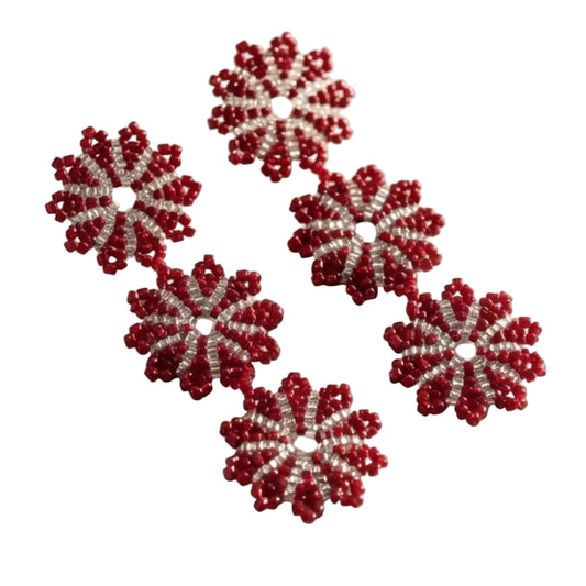 Miyuki beaded earrings flower style two colors wine and silver.