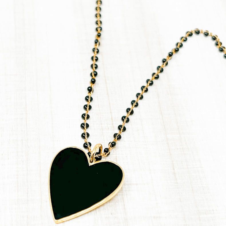 Black Enamel Heart Pendant Necklace