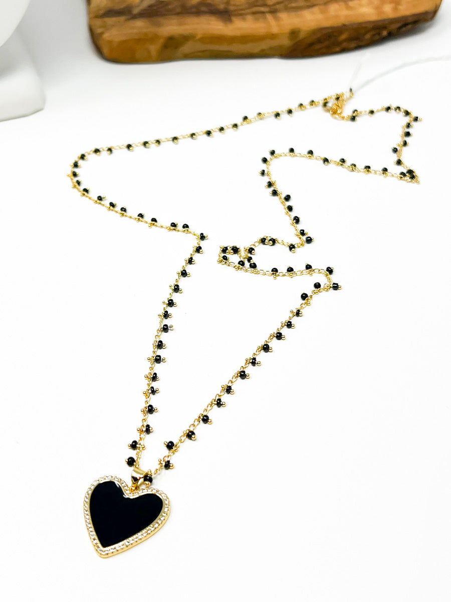 Gold Plated Necklace Black Heart Pendant