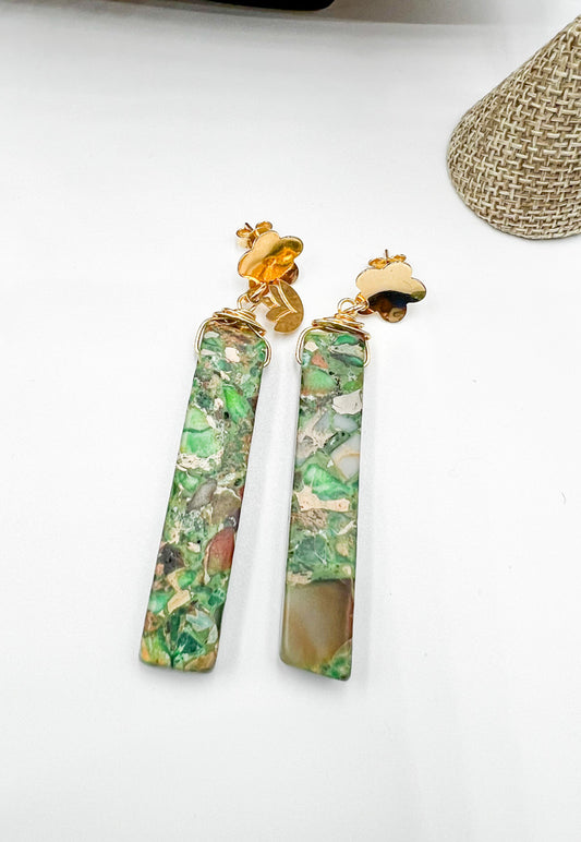 Green Jasper Vertical Earrings