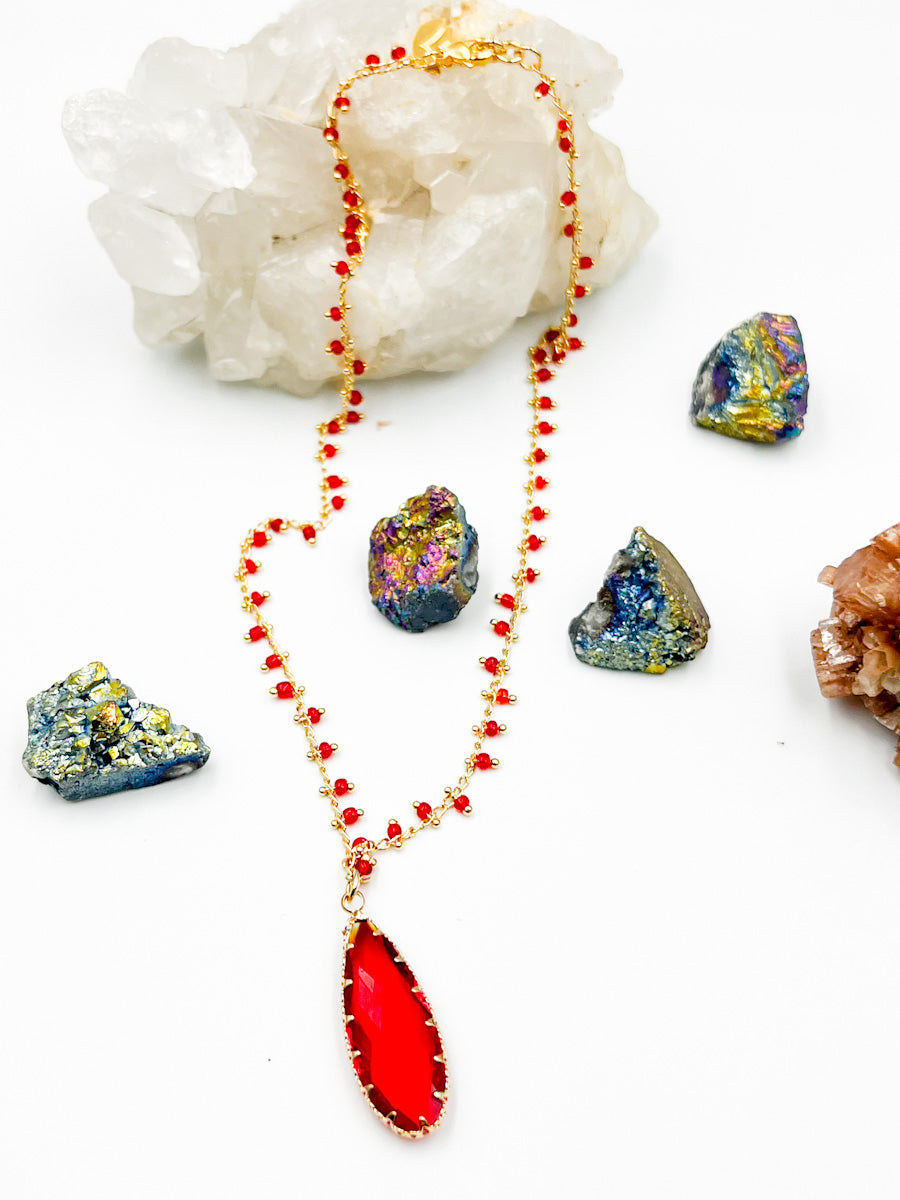 Red Crystal Drop Necklace