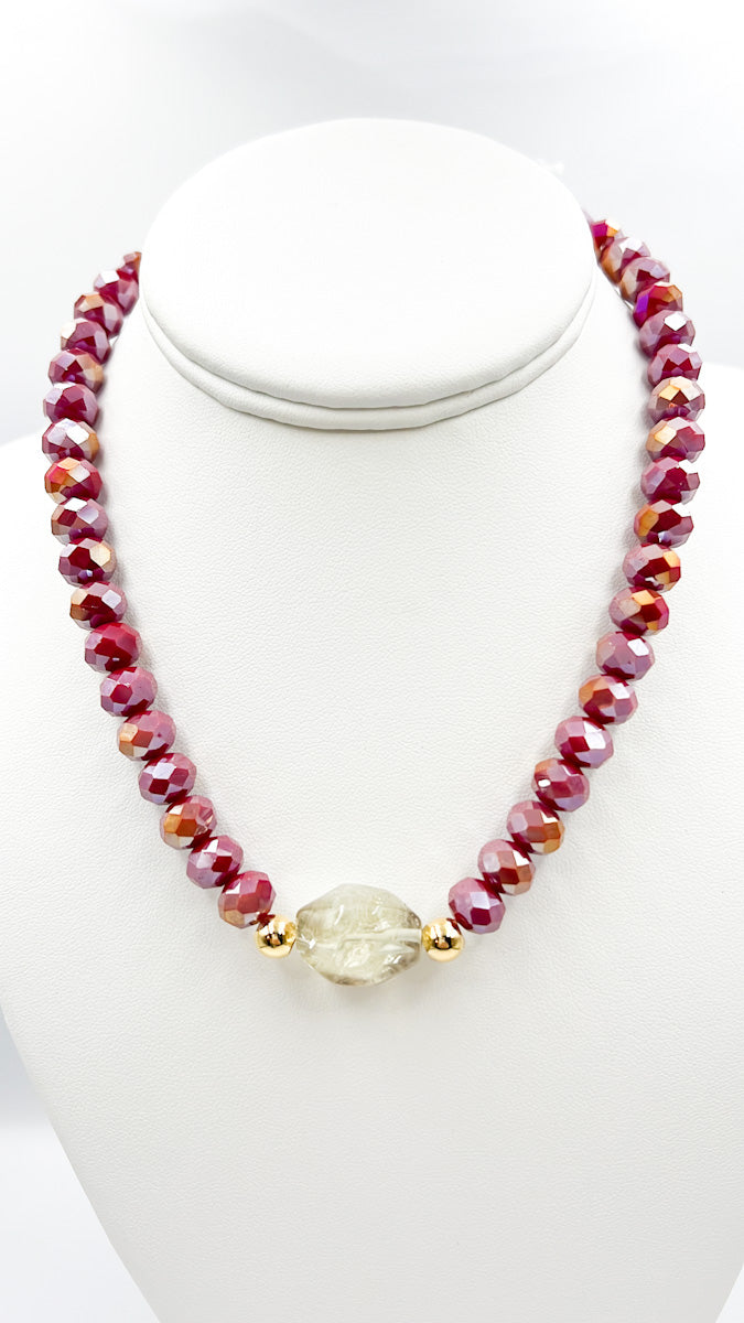 Red Crystal/ Smoked Quartz  Necklace