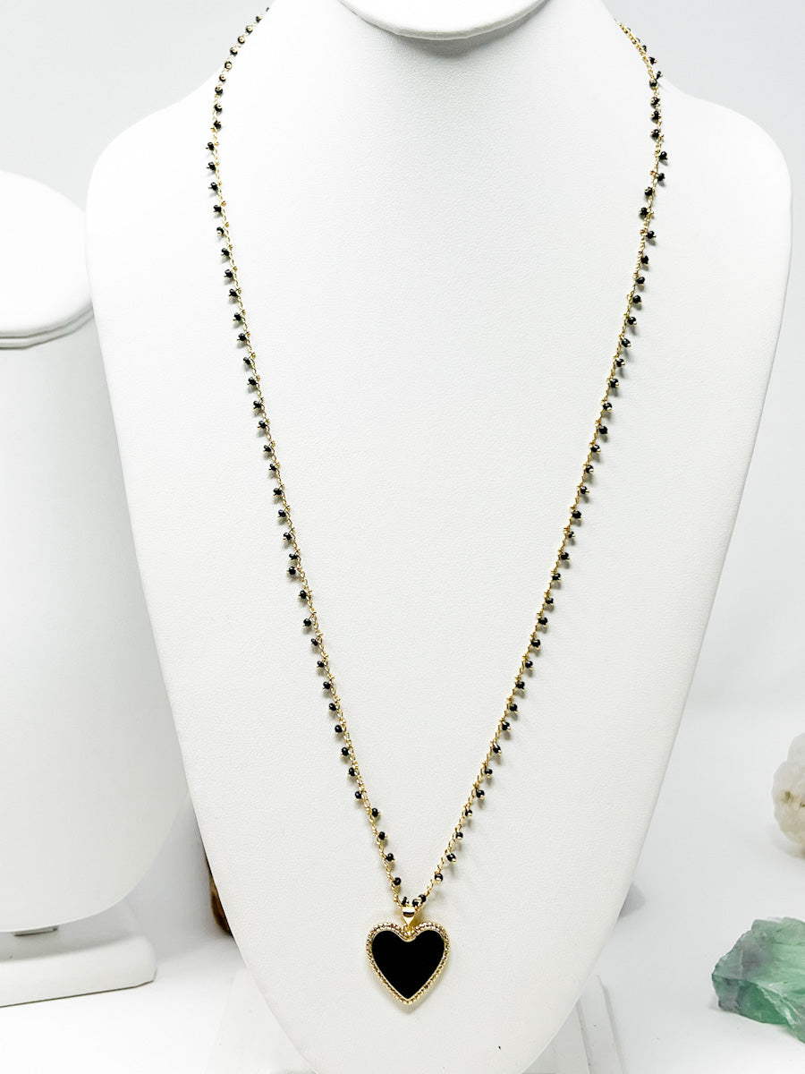 Gold Plated Necklace Black Heart Pendant