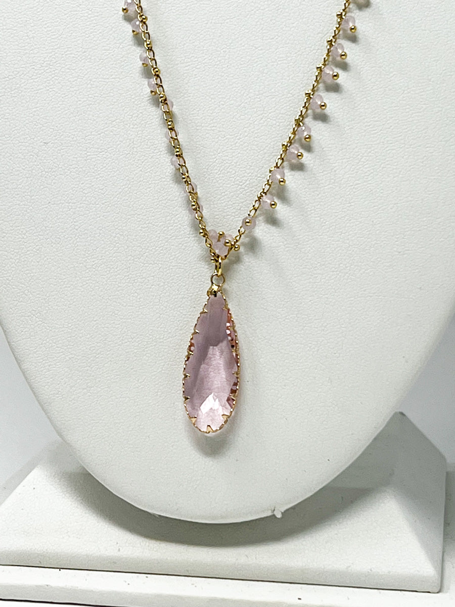 Crystal Pink Drop Necklace