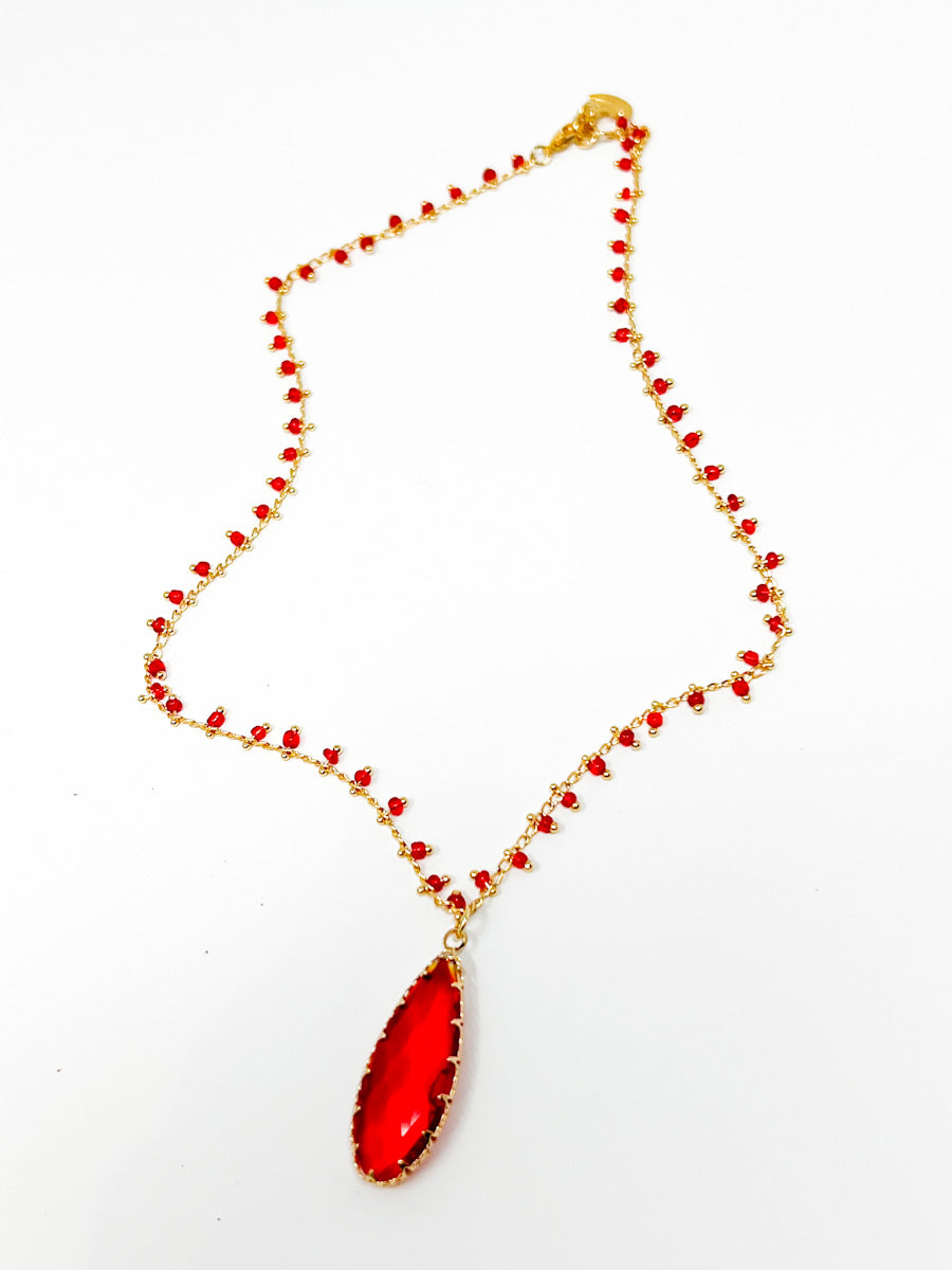 Red Crystal Drop Necklace