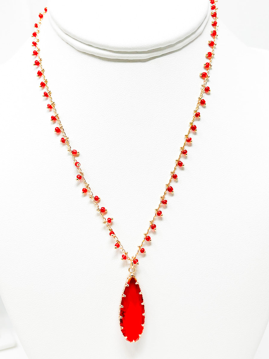 Red Crystal Drop Necklace