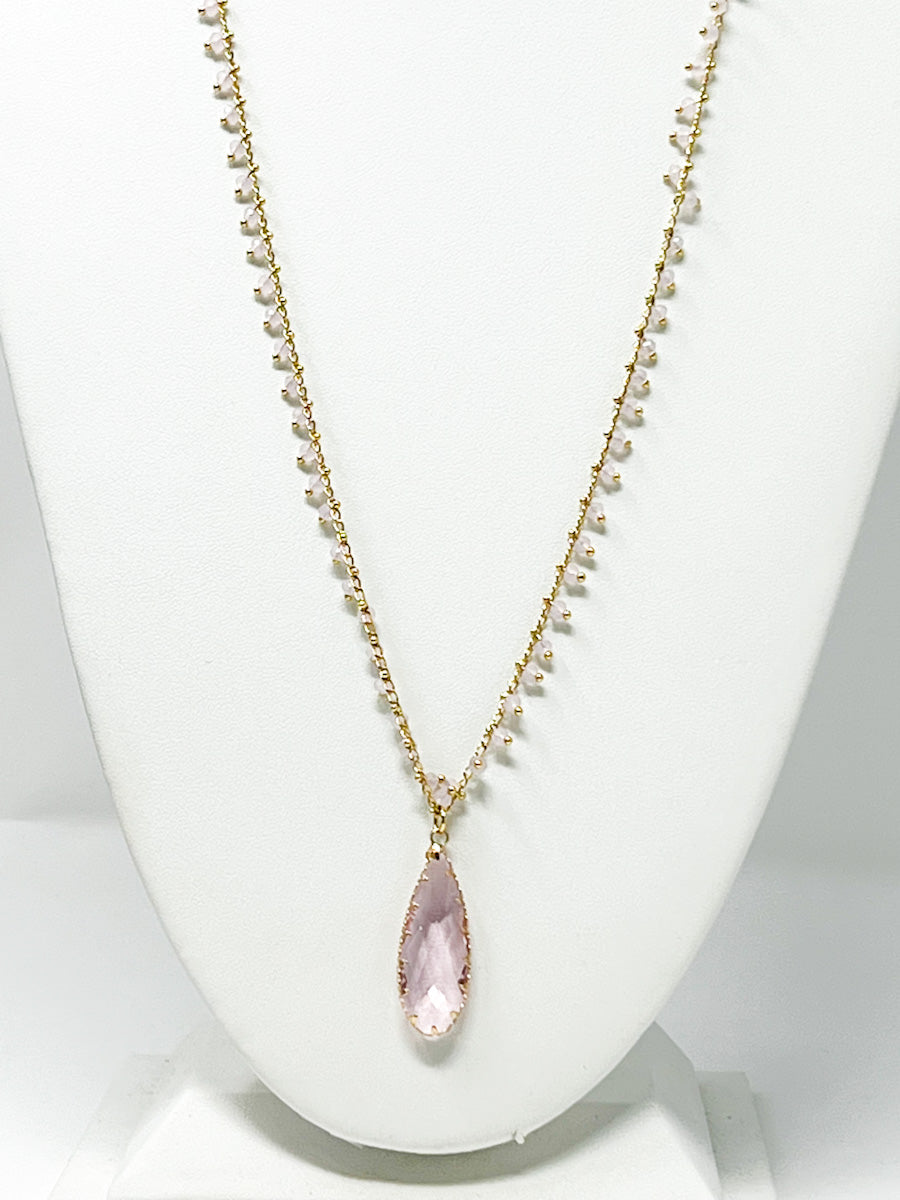 Crystal Pink Drop Necklace