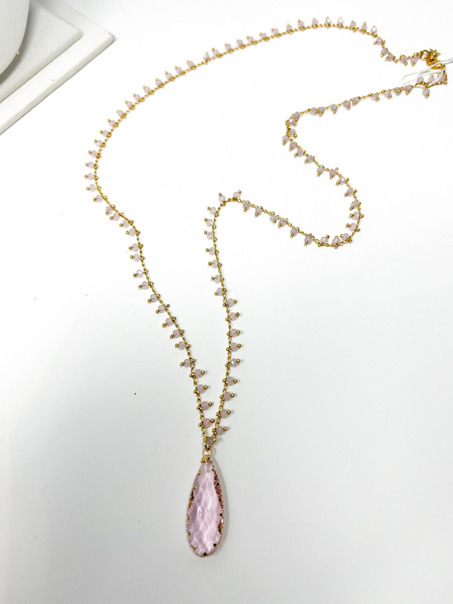 Crystal Pink Drop Necklace