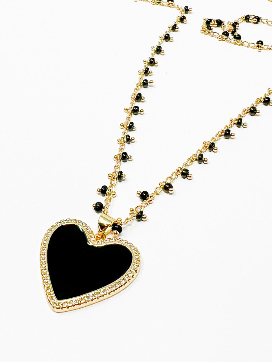 Gold Plated Necklace Black Heart Pendant