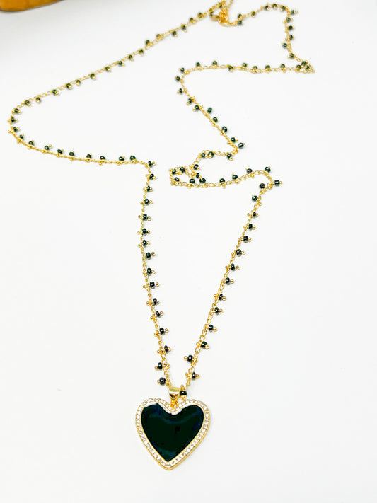 Gold Plated Necklace Black Heart Pendant