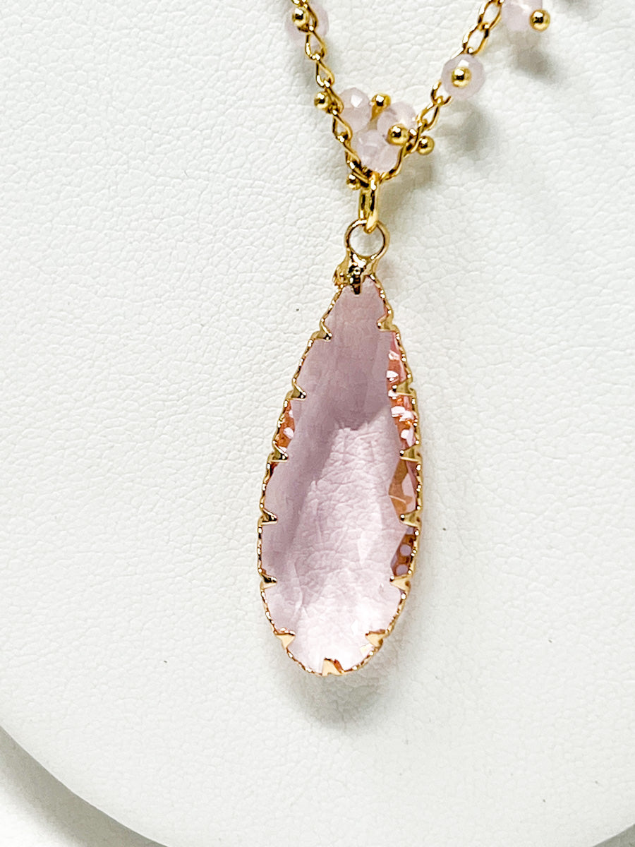 Crystal Pink Drop Necklace