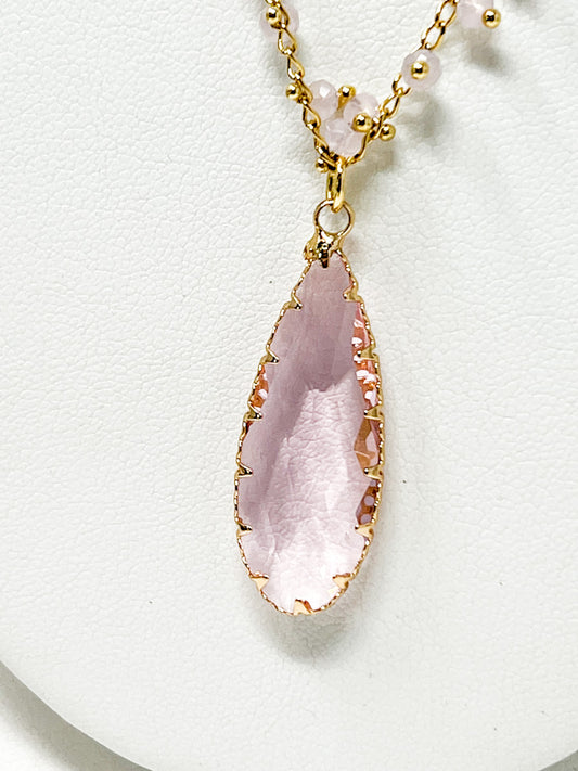 Crystal Pink Drop Necklace